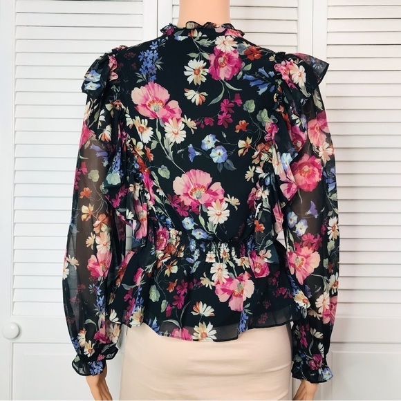 YUMK KIM Berkeley Sunshine Clover Black Floral Blouse Size XS - Picture 10 of 11